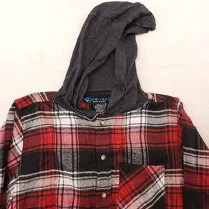 Street Rules Casual Button Up Long Hoodie Mens Size 18 Red Black Plaid